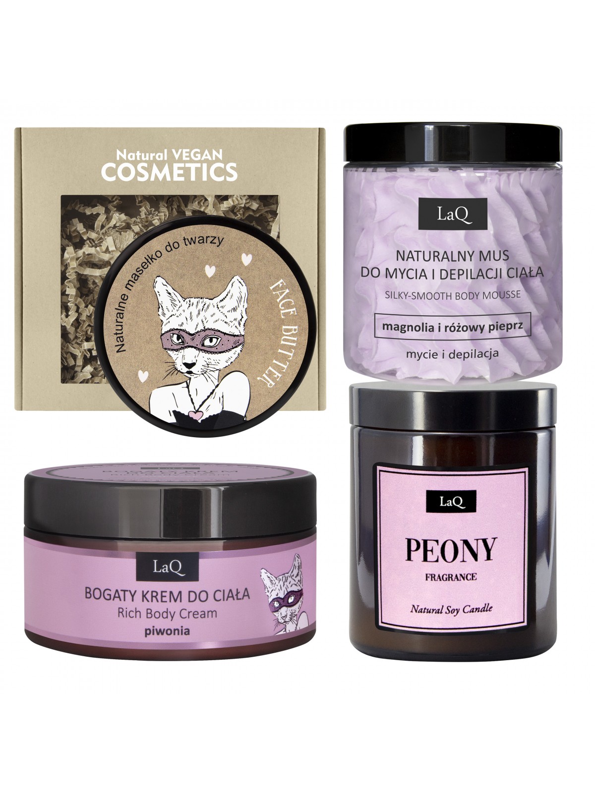 Set: Body mousse + body butter + face butter + candle PEONY