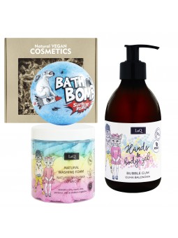 Set: Shower gel for children﻿ + 3-color cleansing body mousse + ﻿Bath bomb Surprise - BUBBLE GUM