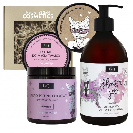 Set: Shower Gel + Face Cleansing Mousse + Face Butter + Wash & Scrub peeling PEONY