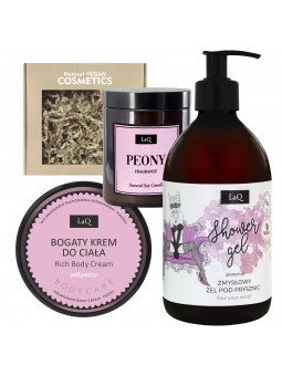 Set: Shower gel + Body care cream + Soy Candle PEONY