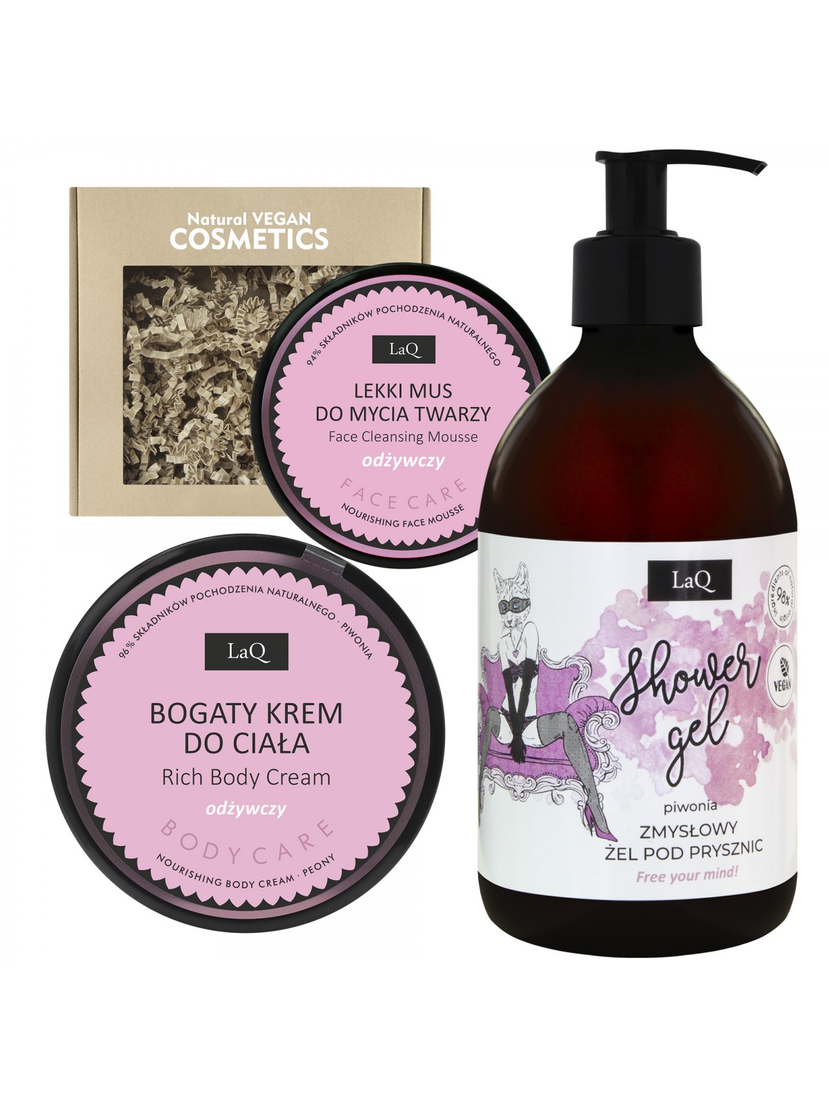 Set: Shower gel + Body care cream + Face Cleansing Mousse PEONY