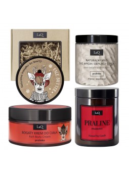 Set: ﻿Body washing mousses + Face butter + Cream for body + Candle PRALINE