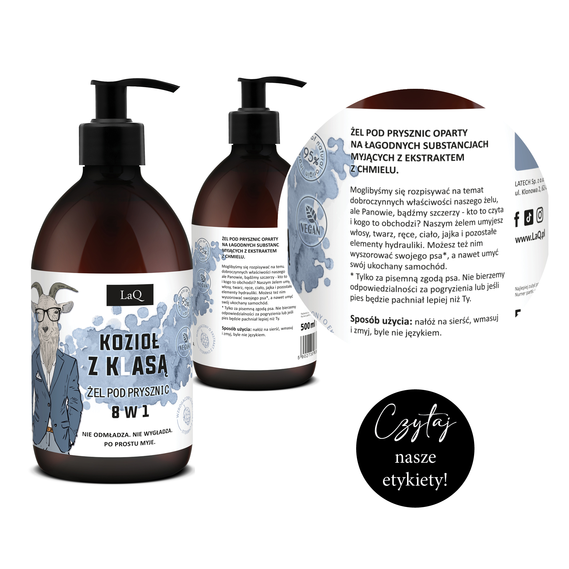 zoom etykiety żelu pod prysznic Kozioł z Klasą