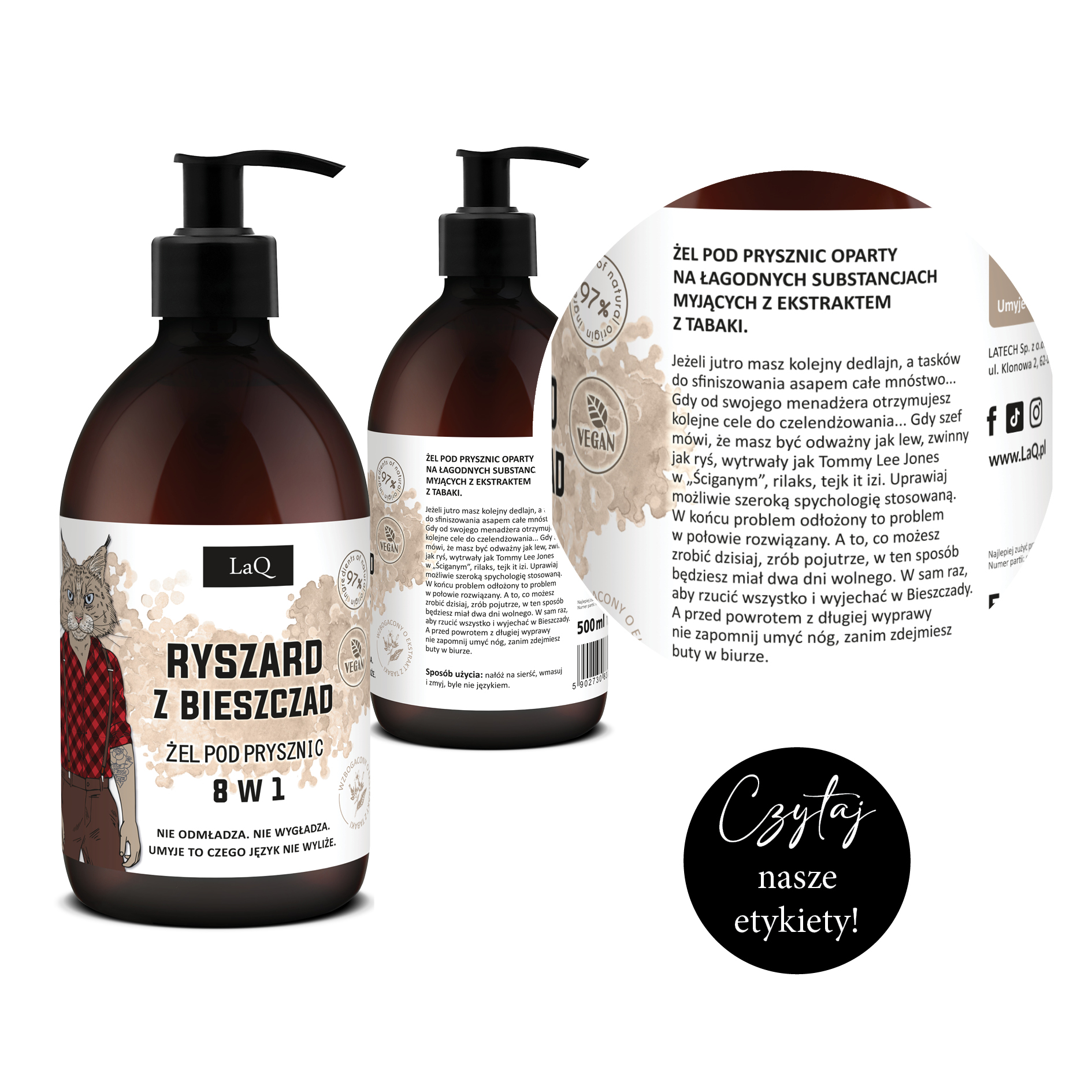 zoom etykiety żelu pod prysznic Ryszard z Bieszczad