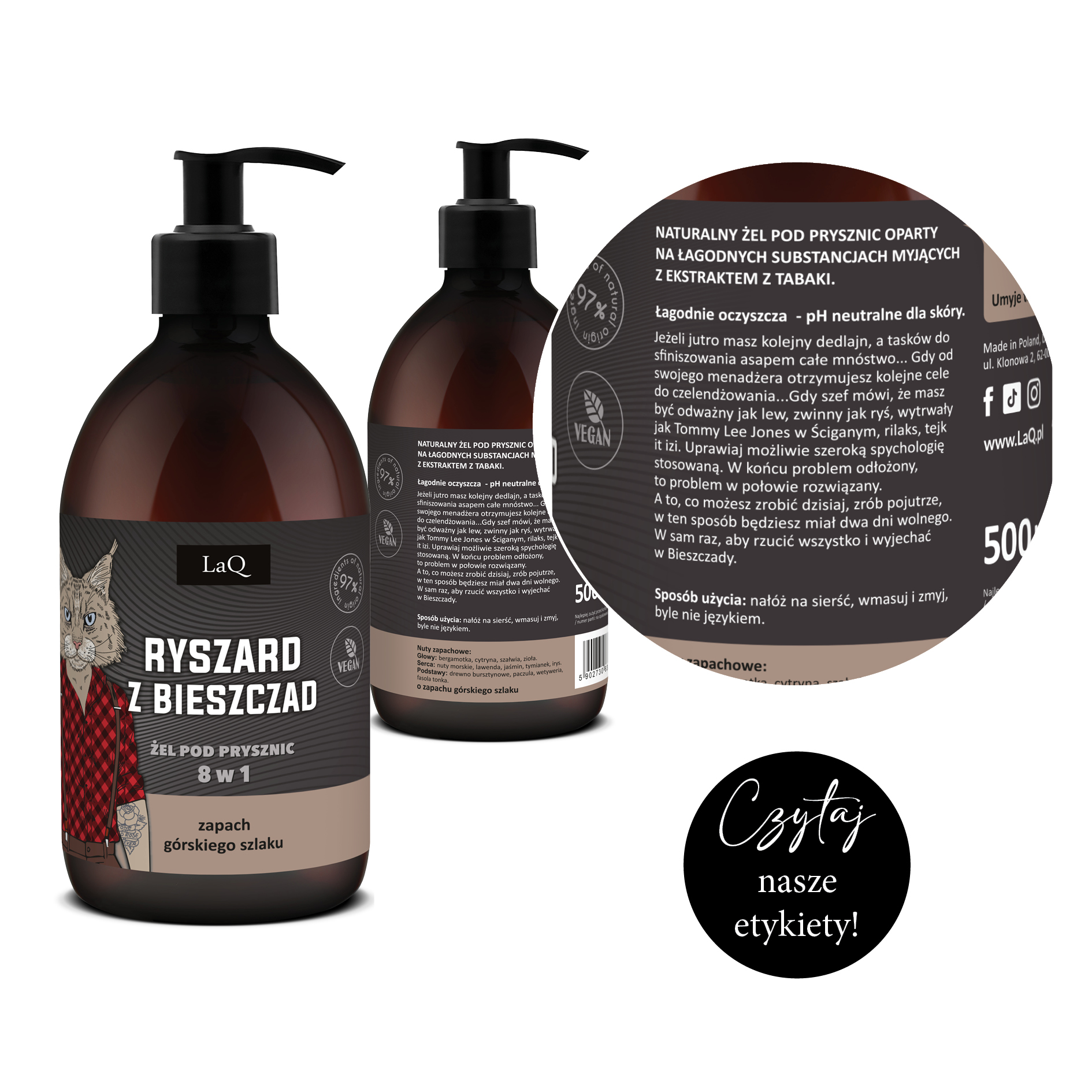 zoom etykiety żelu pod prysznic Ryszard z Bieszczad