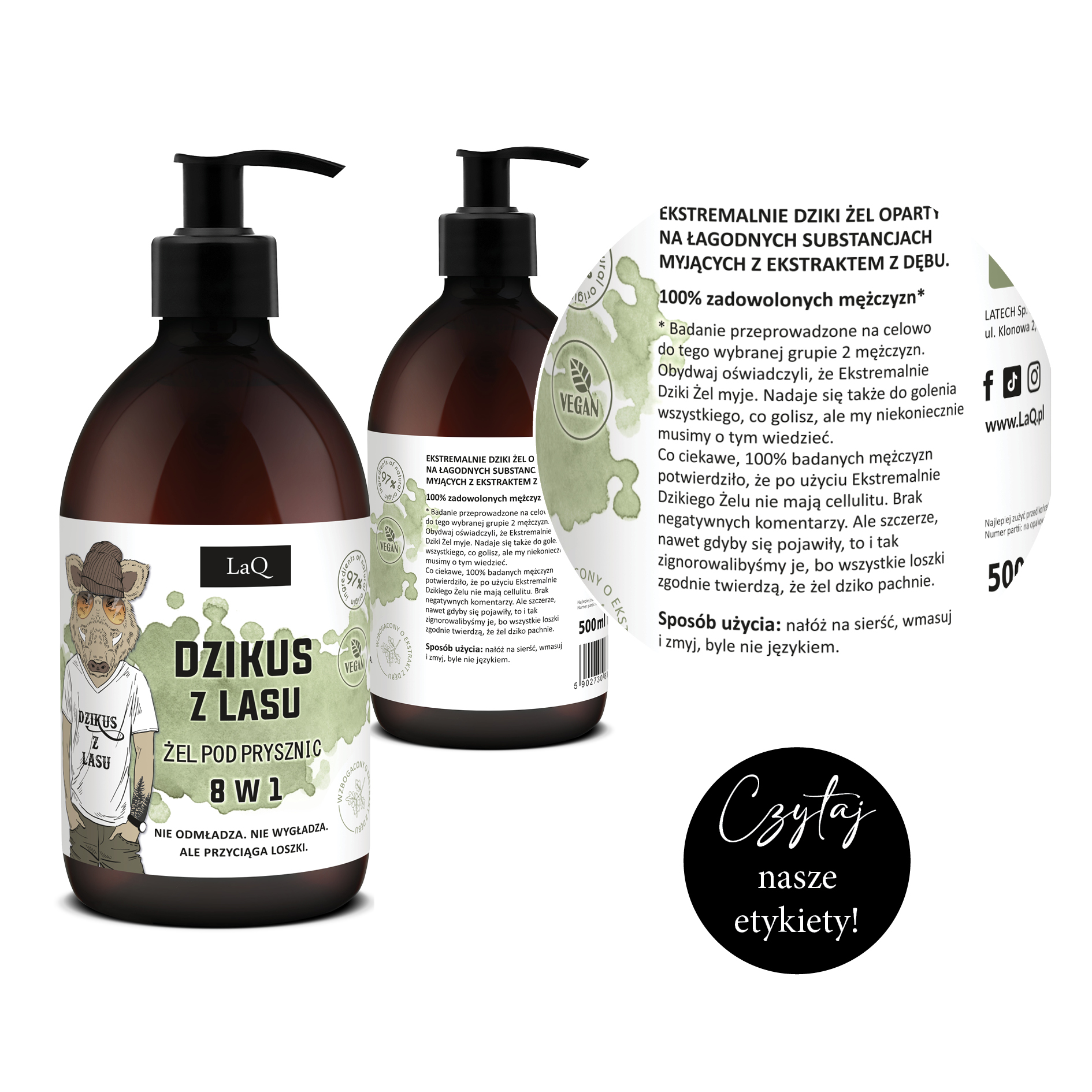 zoom etykiety żelu pod prysznic dzikus z lasu