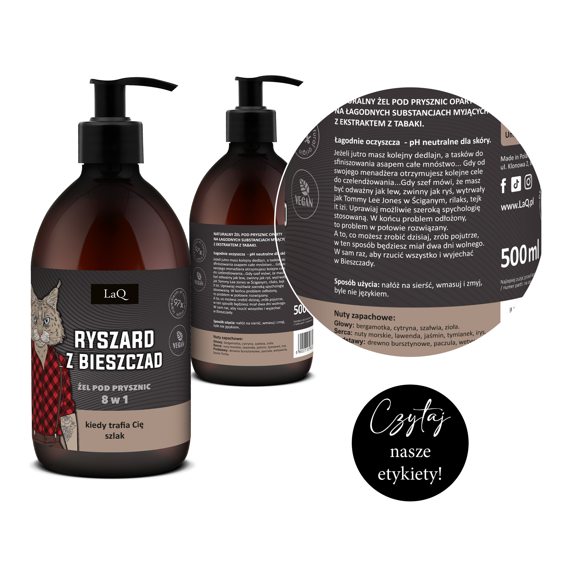 zoom etykiety żelu pod prysznic Ryszard z Bieszczad