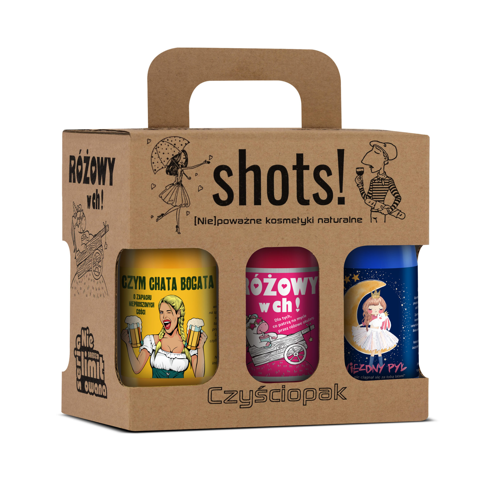 LaQ zestaw czyściopak Shots! żele pod prysznic 100 ml Czym Chata Bogata, Różowy w Ch! i Gwiezdny Pył