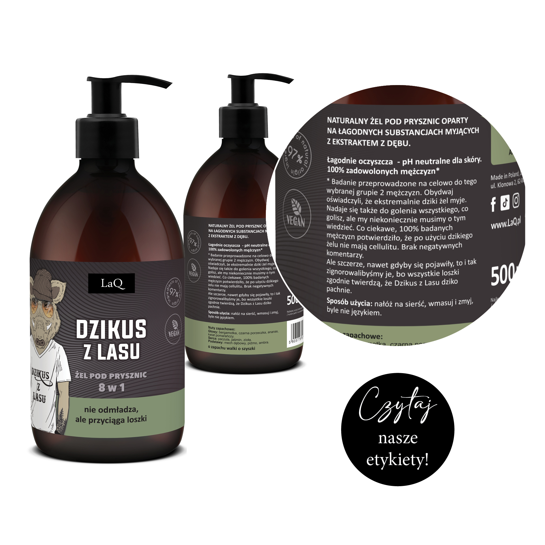 zoom etykiety żelu pod prysznic dzikus z lasu