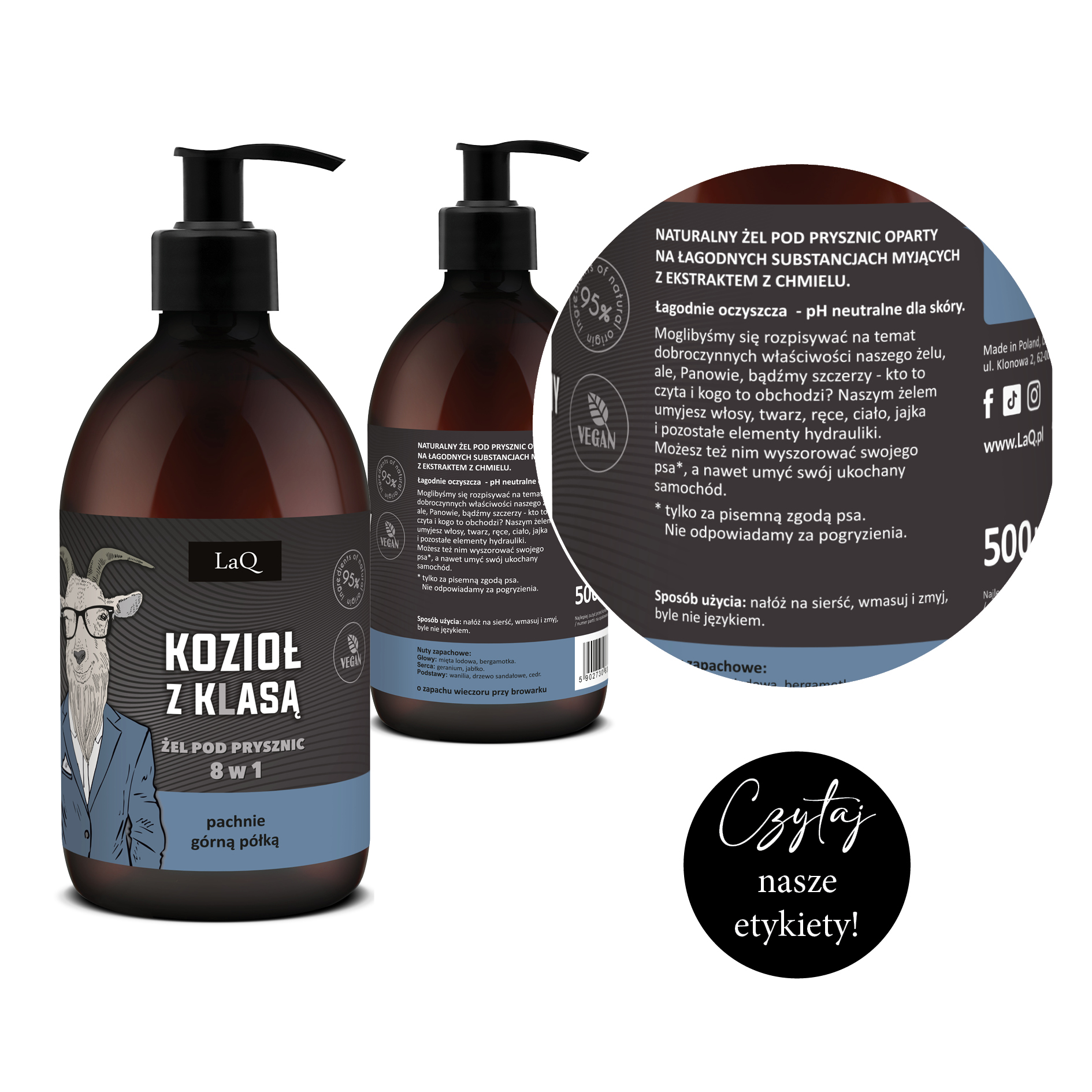 zoom etykiety żelu pod prysznic Kozioł z Klasą