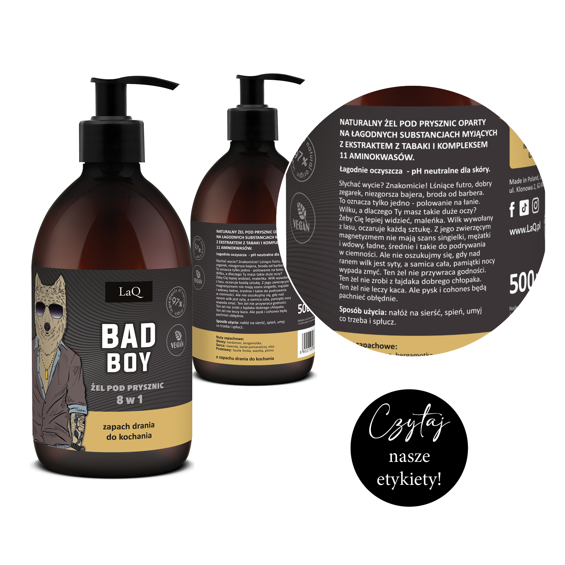 zoom etykiety żelu pod prysznic Bad Boy