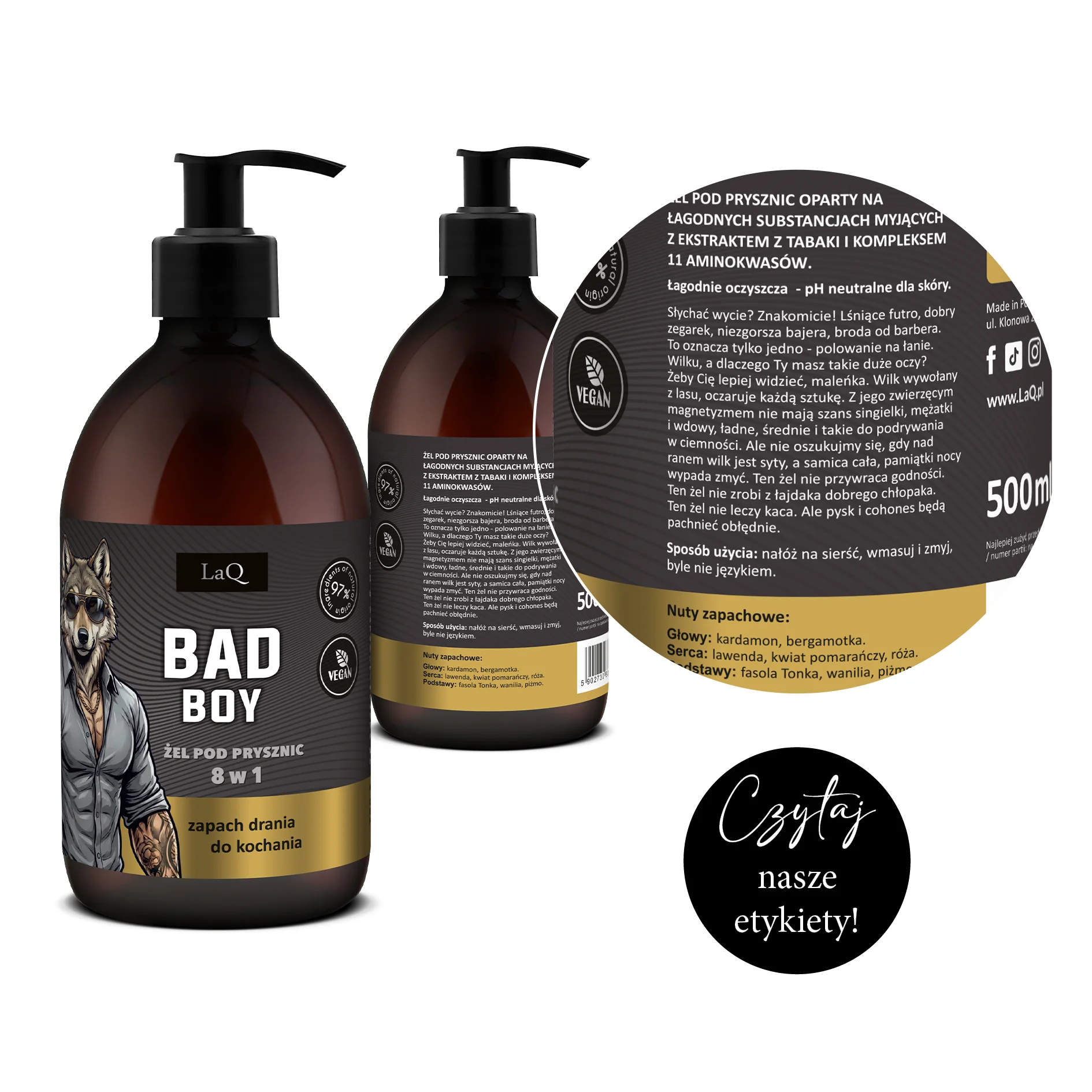 LaQ żel męski Bad Boy - zoom etykiety