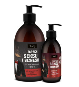 męski zestaw kosmetyków LaQ Zapach Seksu i Biznesu zawierający żel pod prysznic 500 ml oraz męski krem do twarzy i po goleniu 150 ml