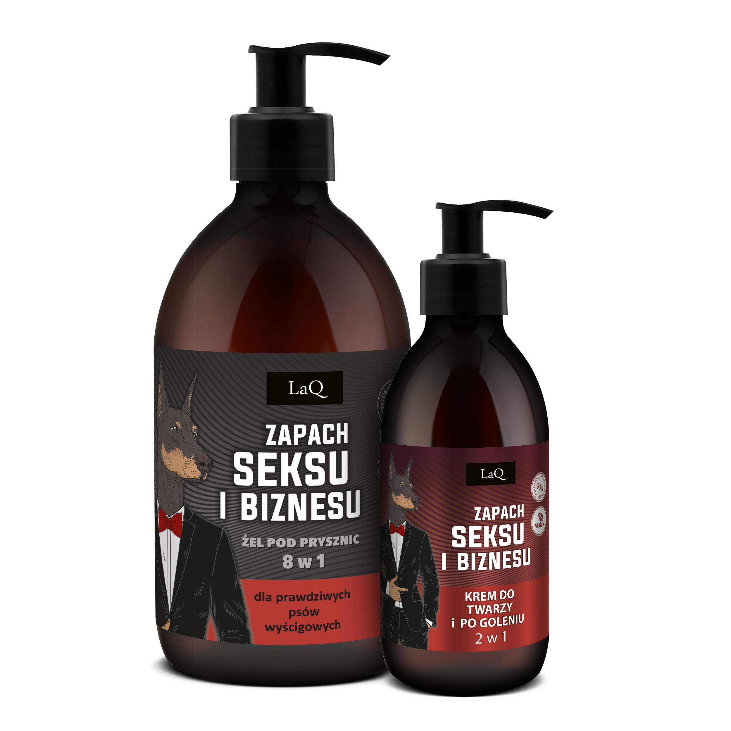 męski zestaw kosmetyków LaQ Zapach Seksu i Biznesu zawierający żel pod prysznic 500 ml oraz męski krem do twarzy i po goleniu 150 ml