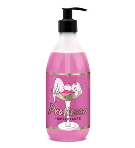 żel Shots! Prosiecco 500 m z różową etykietą z świnką w kieliszku