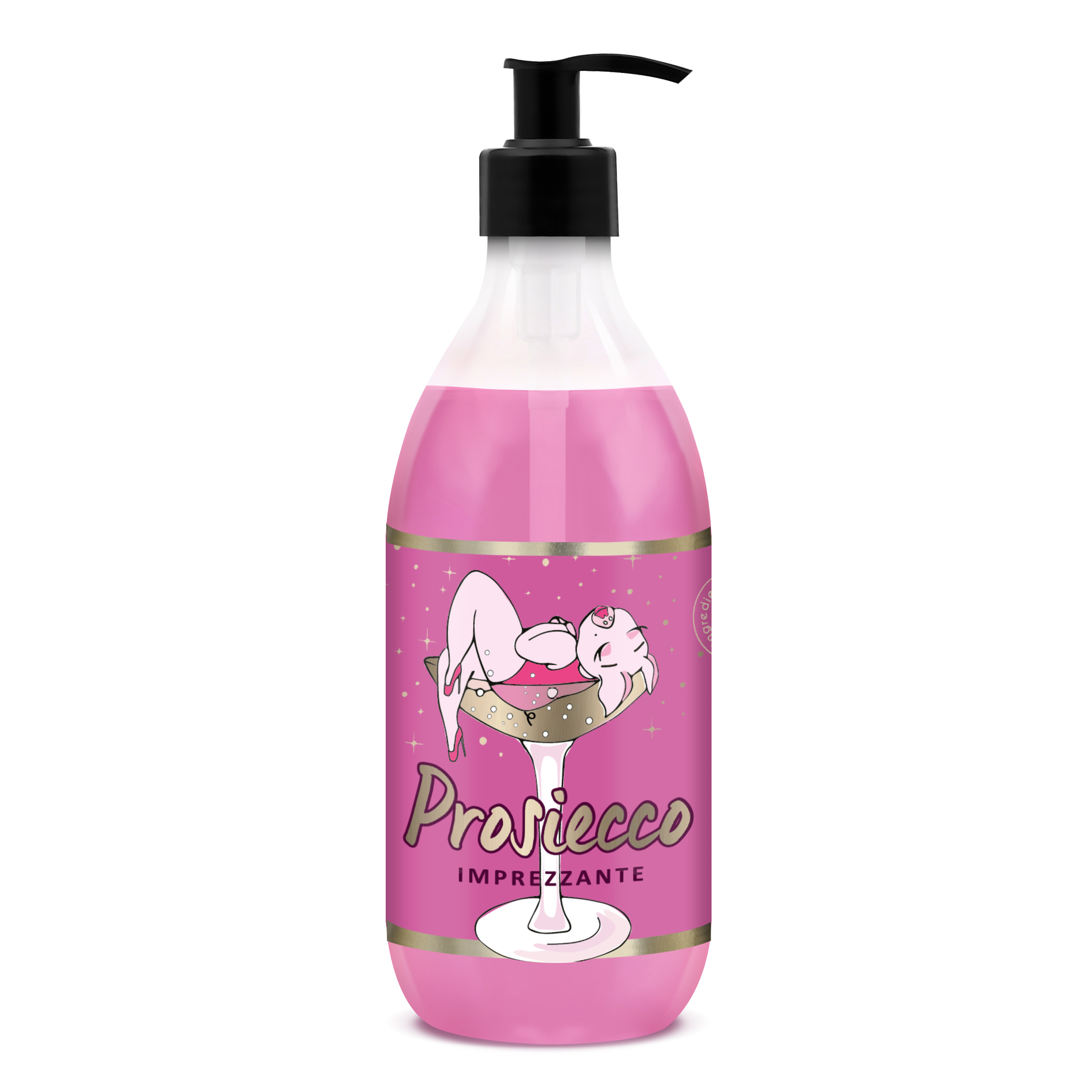 żel Shots! Prosiecco 500 m z różową etykietą z świnką w kieliszku