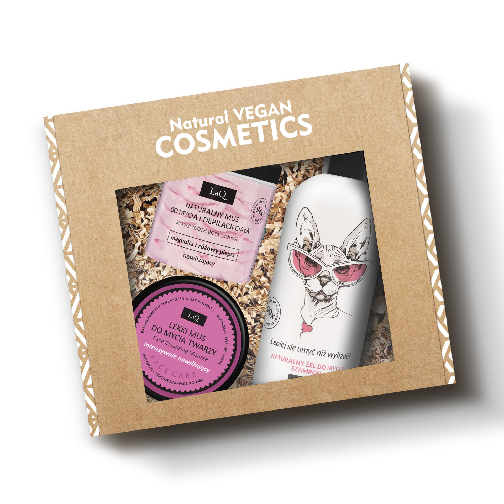 zestaw LaQ dla nastolatki zawiera żel pod prysznic 2w1, mus do mycia i depilacji oraz mus do mycia twarzy