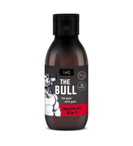 żel pod prysznic The Bull 100 ml w brązowej butelce trivel size z czarno-czerwoną etykietą z wizerunkiem byka