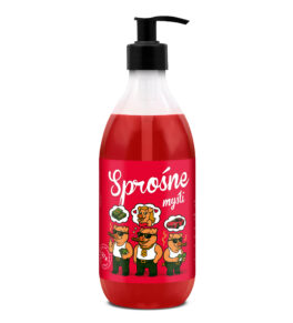 żel pod prysznic Shots! Sprośne Myśli 500 ml z czerwoną etykietą z świnkami na etykiecie na etykiecie