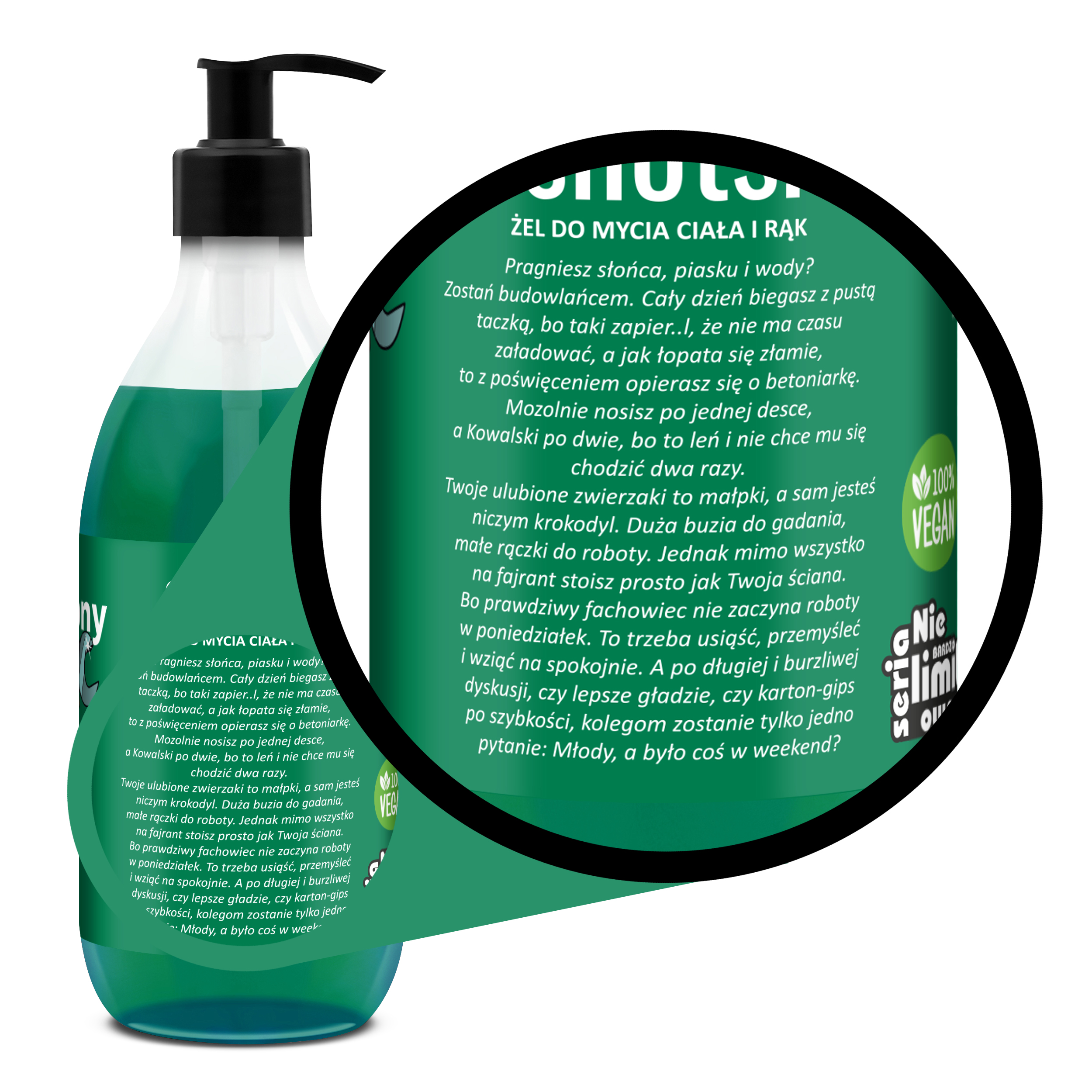 przybliżenie opisu etykiety żelu pod prysznic Shots! Będzie Pan Zadowolony