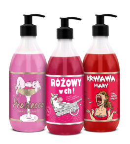 zestaw żeli Shots! 3x500 ml, zawiera żel pod prysznic Prosiecco, Różowy w Ch! oraz Krwawa Mary