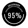 95 procent naturalnych skadników ogrągła ikona z baiłym napisem na czarnym tle
