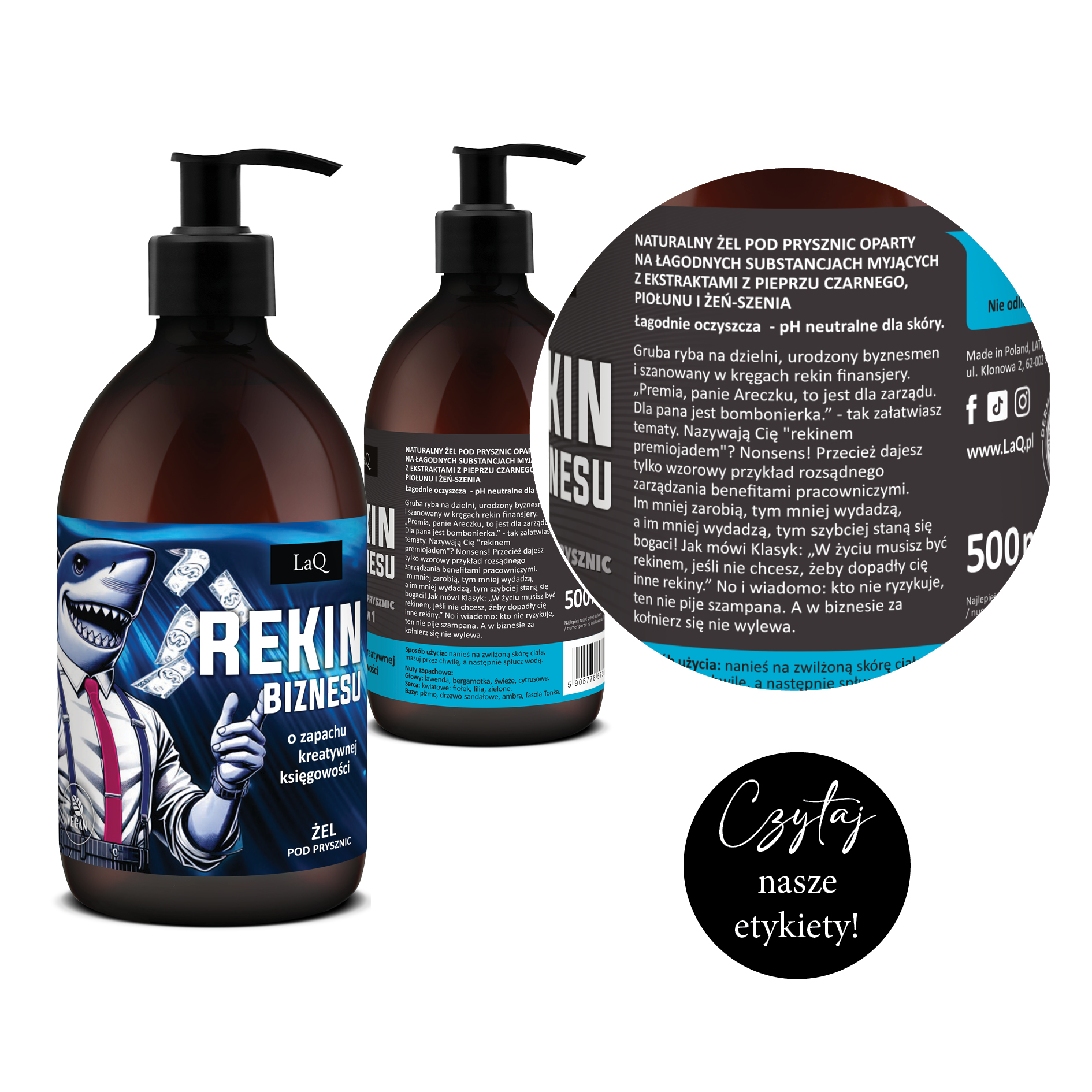 zoom etykiety żelu pod prysznic Rekin Biznesu