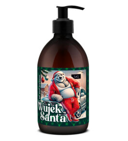 żel pod prysznic LaQ Wujek Santa 500 ml w brązowej butelce z pompką i etykietą z białym misiem w czerwonym dresie
