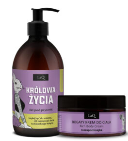 LaQ zestaw żel 500 ml Królowa Życia niezapominajka i bogaty krem do ciała łagodzący