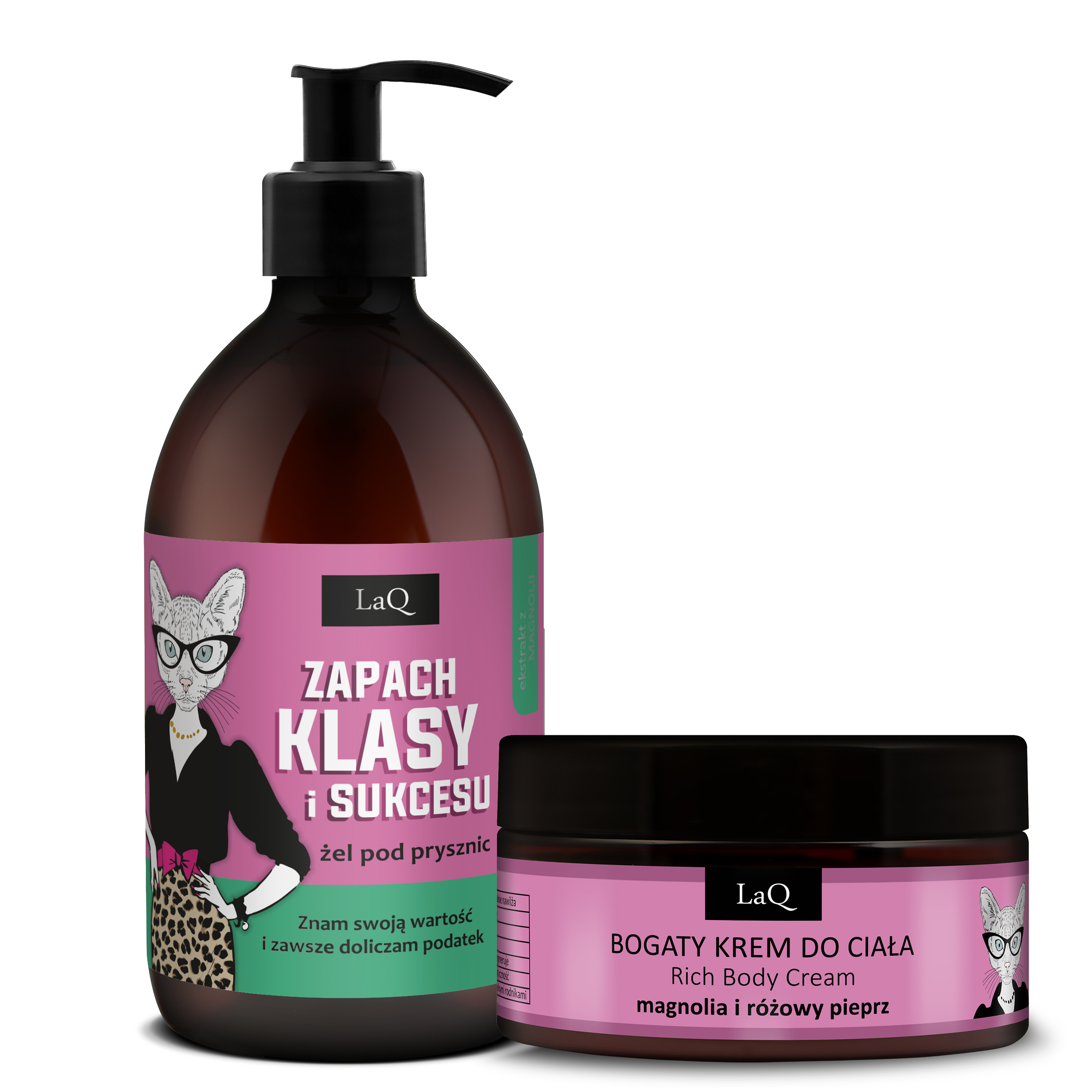 LaQ Zestaw żel 500 ml Klasa i Sukces Magnolia i różowy pieprz bogaty krem do ciała nawilżający 220 g