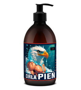 żel pod prysznic dla mężczyzn LaQ Orła Pień 500 ml w brązpwej butelce z pompką oraz etykietą z orłem w pianie