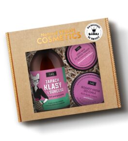 LaQ zestaw żel 500 ml Klasa i Sukces Magnolia i różowy pieprz bogaty krem do ciała lekki mus do mycia twarzy magnolia w kartoniku prezentowym na sianku