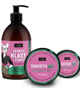 LaQ zestaw Magnolia Zapach Klasy i Sukcesu dla kobiet -zawiera żel pod prysznic 500 ml, bogaty krem do ciała w słoiku 200 ml oraz nawilżający mus do mycia twarzy 40 g