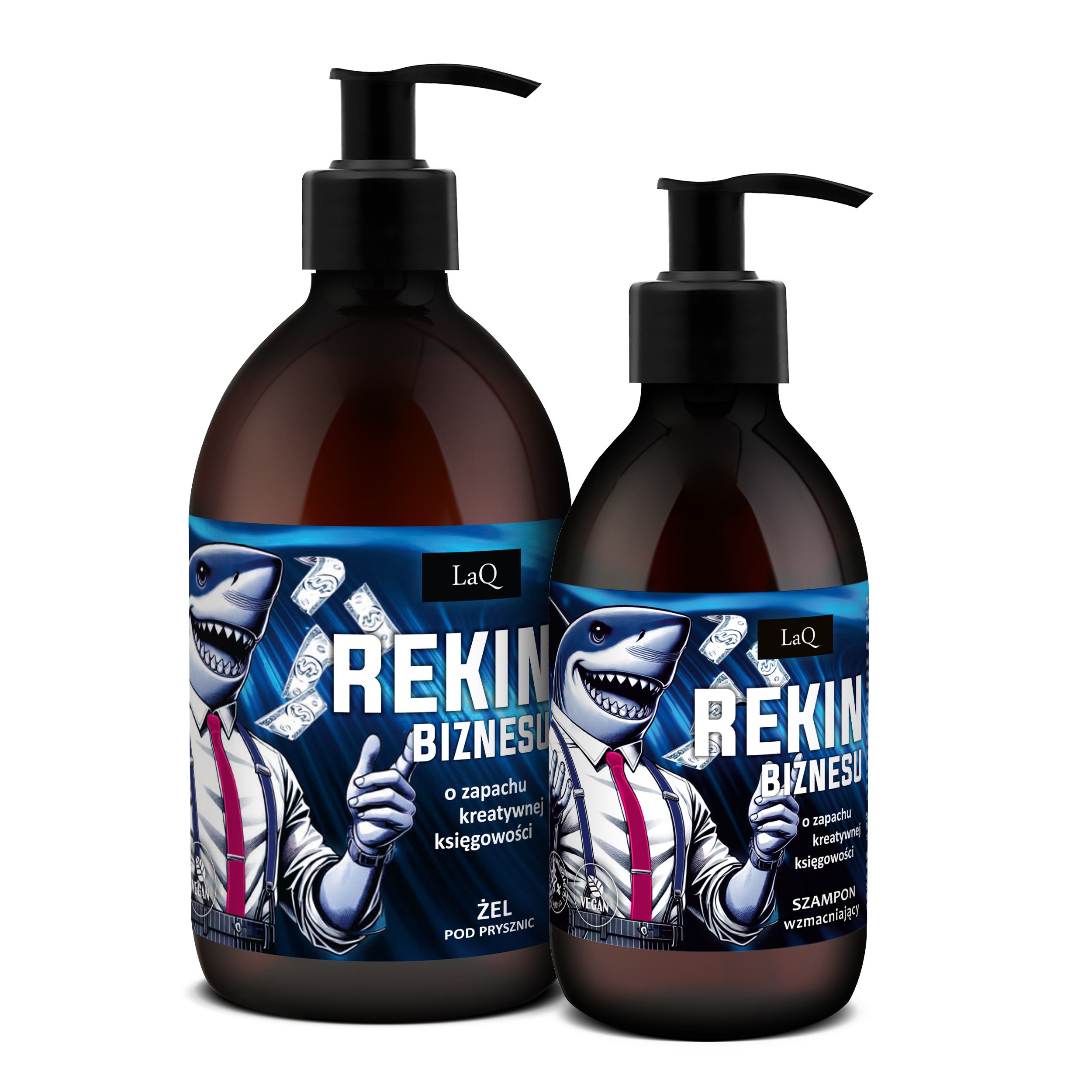 zestaw kosmetyków dla mżczyzn LaQ Rekin Biznesu zawierający żel pod prysznic 500 ml oraz szampon 300 ml