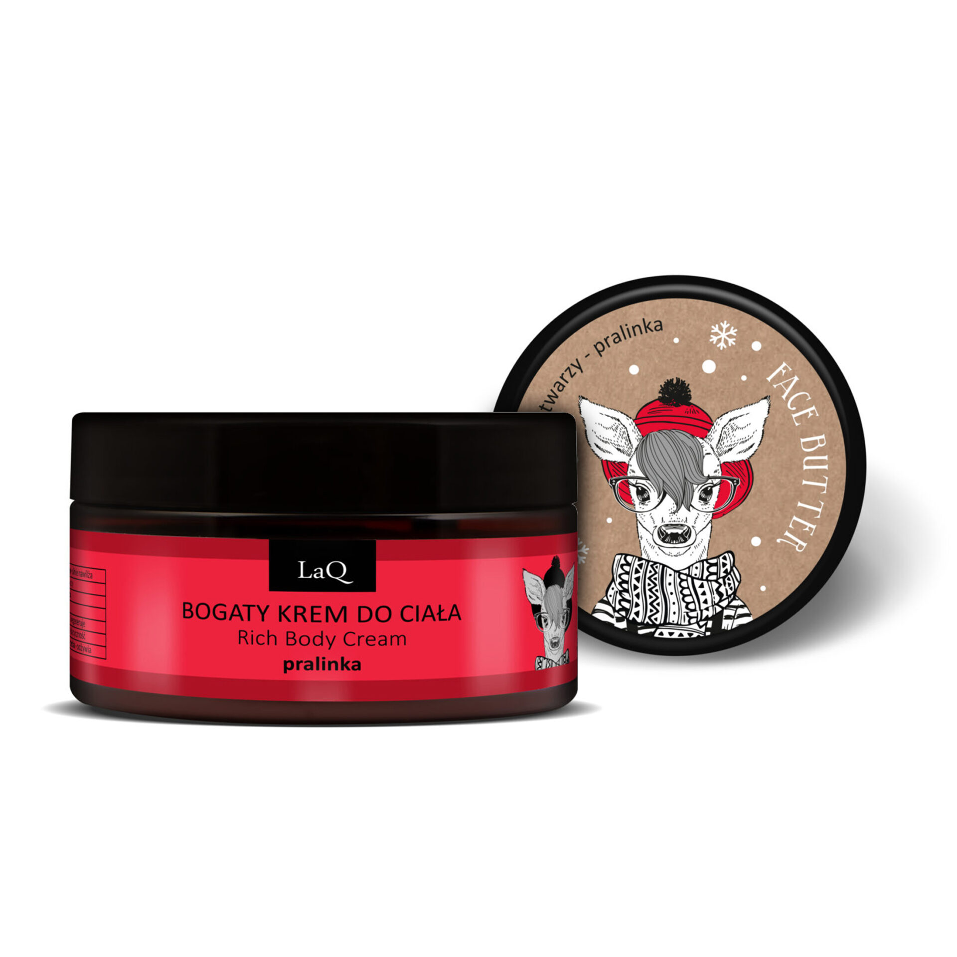 LaQ zestaw Pralinka bogaty krem do ciała relaksujący 220 g oraz masełko do twarzy w słoiczku 50 ml