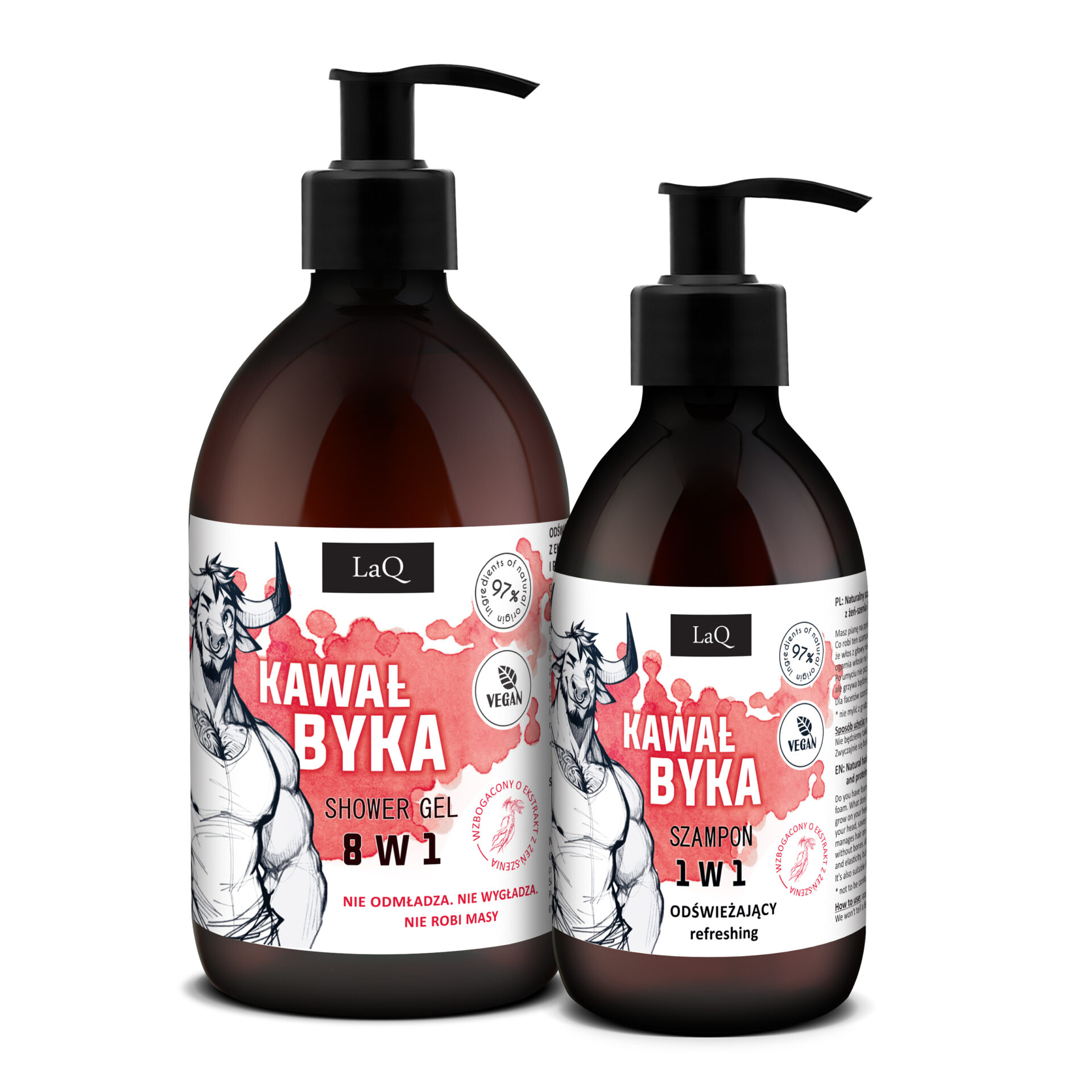 zestaw LaQ Kawał Byka zawiera żel pod prysznic 500 ml oraz szampon 300 ml