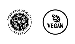 piktogram znaku testowanie dermatologicznie oraz znak produktu wegańskiego