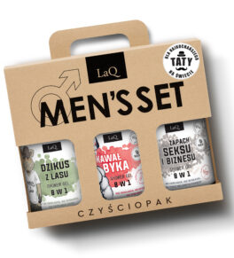 zestaw kosmetyków w kartonie prezent na dzień ojca żel pod prysznic dzikus z lasu kawał byka zapach seksu i biznesu LaQ