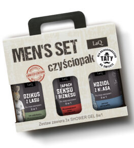 zestaw kosmetyków w kartonie prezent na dzień ojca żel pod prysznic dzikus z lasu zapach seksu i biznesu kozioł z klasą