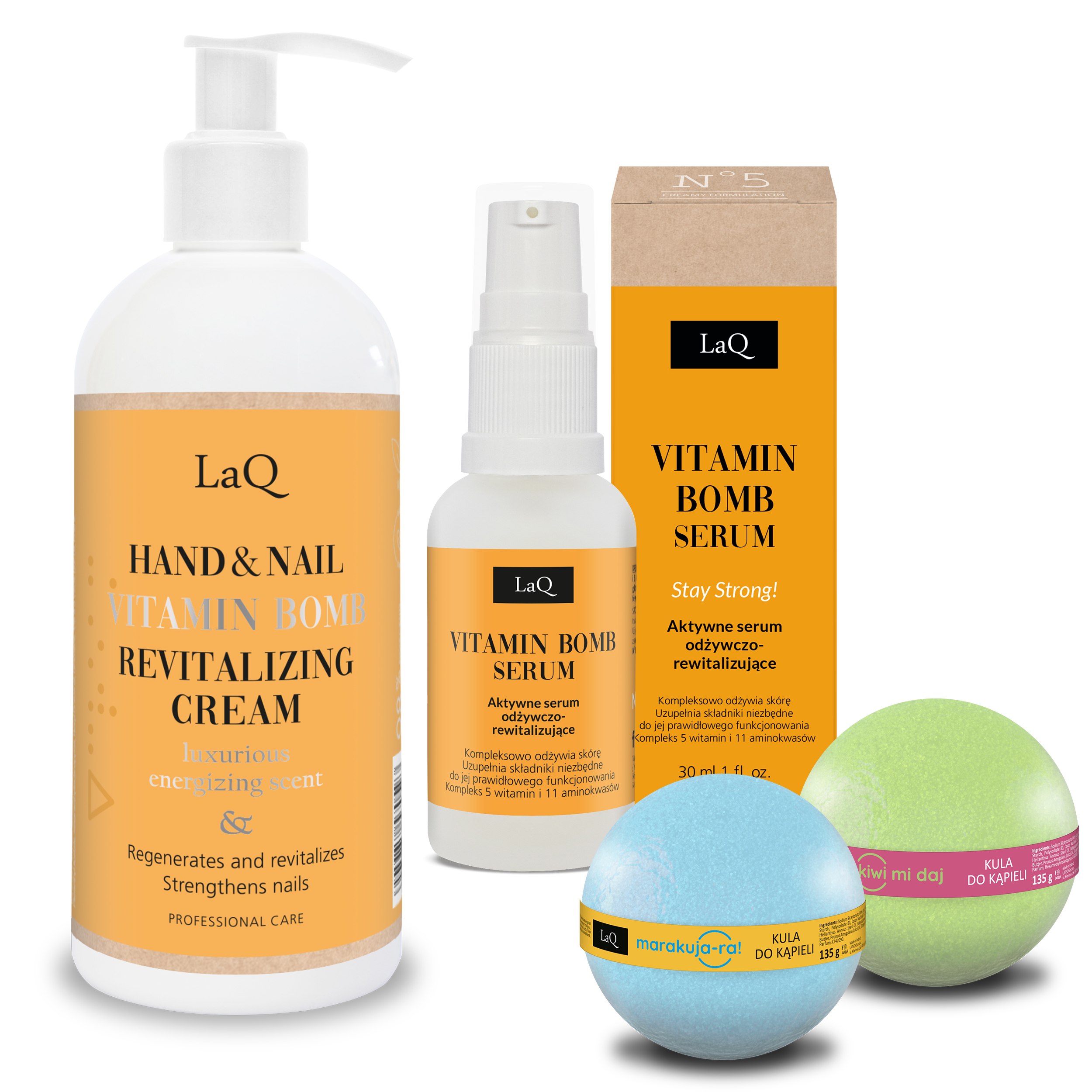 zestaw kosmetyków krem do rąk serum do twarzy kule do kąpieli LaQ