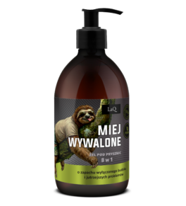 LaQ "Miej Wywalone" men's shower gel in a 500 ml brown bottle with a pump