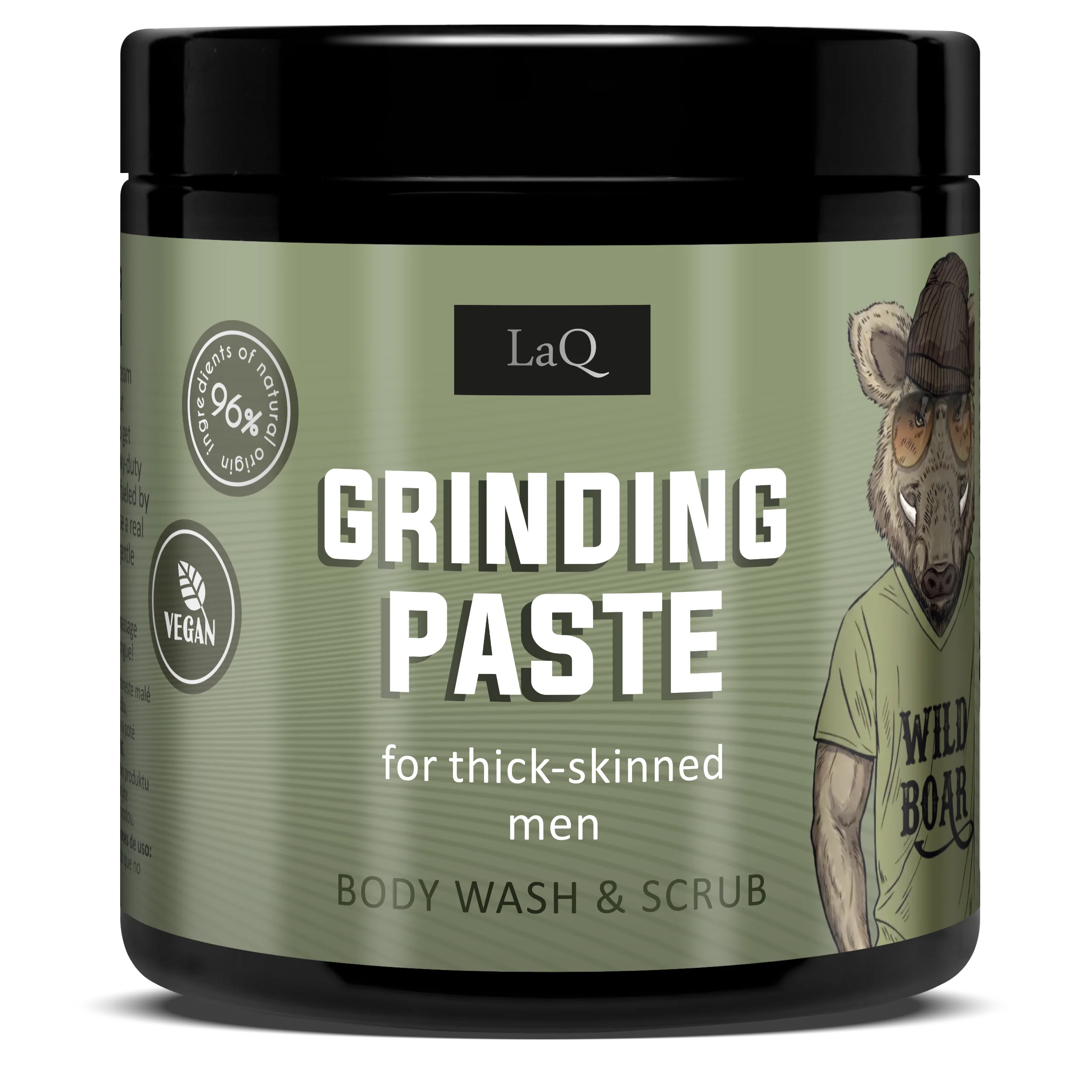 LaQ cukrowy peeling męski Wild Boar z nagielską etykietą słoik 220 g